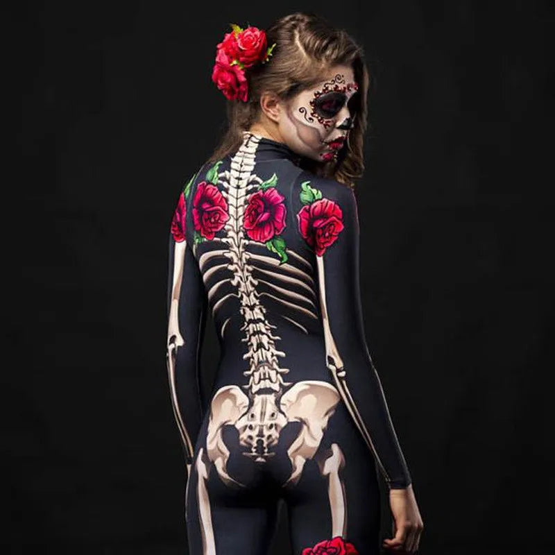 Rose Skeleton Costume Jumpsuit for Women & Girls – Halloween Cosplay Outfit