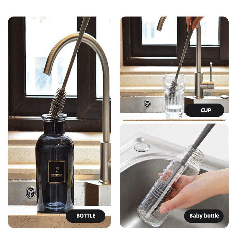 Silicone Bottle Cleaning Brush with Long Handle – Cup, Glass & Baby Bottle Scrubber Kitchen Cleaning Tool