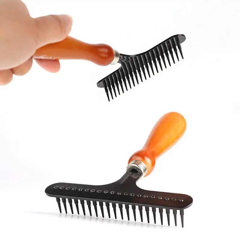 Pet Undercoat Rake Deshedding Tool | Wooden Handle Dog & Cat Grooming Brush