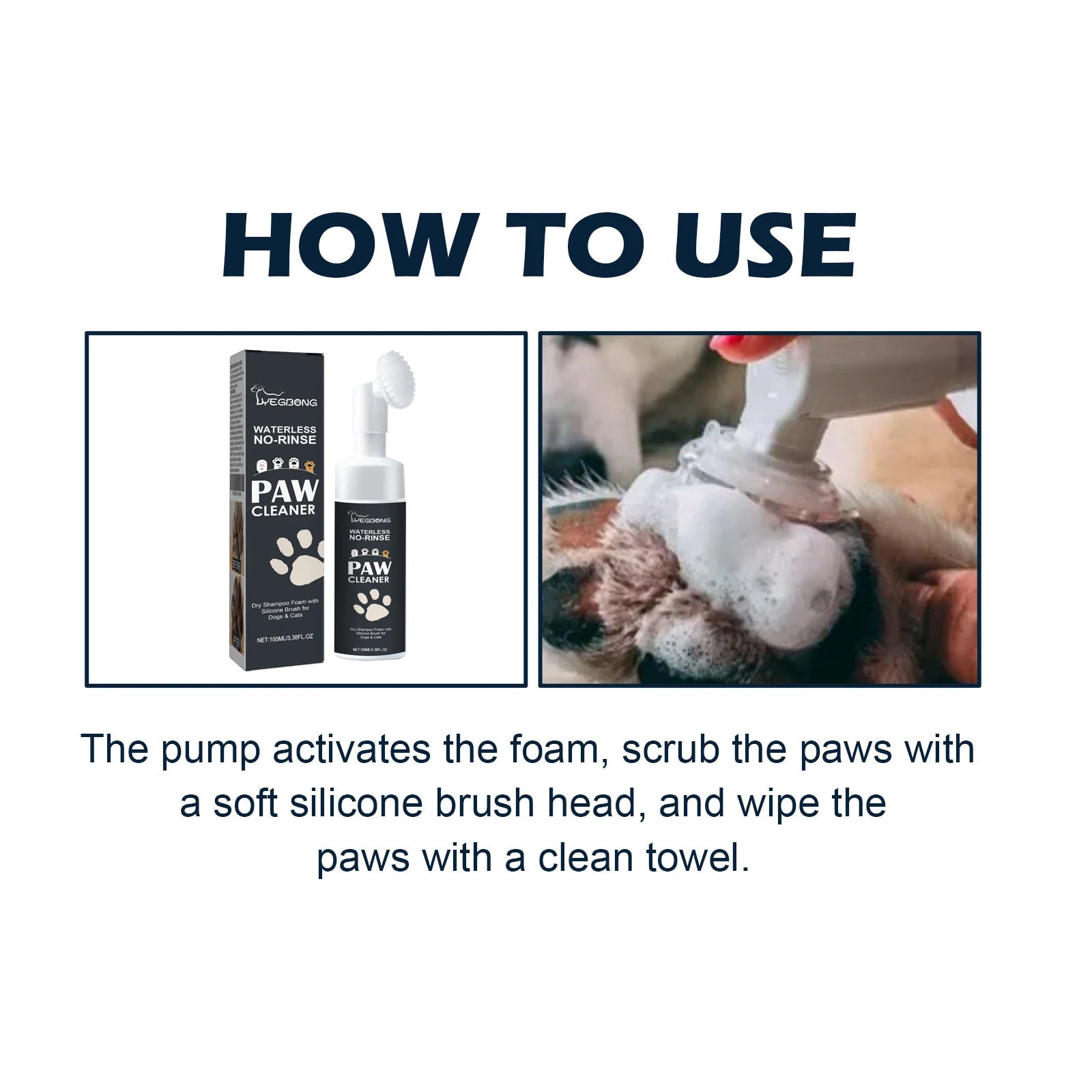 Pet Paw Foam Cleaner 100ml – No-Rinse Dry Shampoo for Dogs & Cats with Brush, Deep Cleaning Paw Dirt & Mud Remover