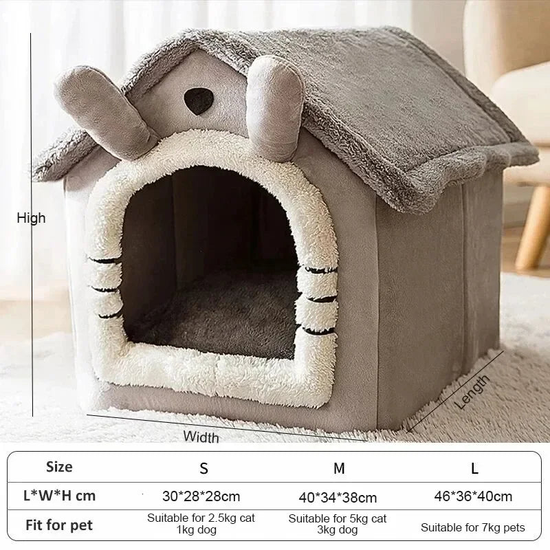 Indoor Warm Dog House Tent Bed for Small Dogs & Cats – Removable Washable Cushion All-Season Pet Kennel