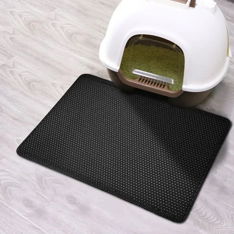 Non-Slip Waterproof Double Layer Cat Litter Mat – Washable Pet Litter Catcher Pad for Clean Home
