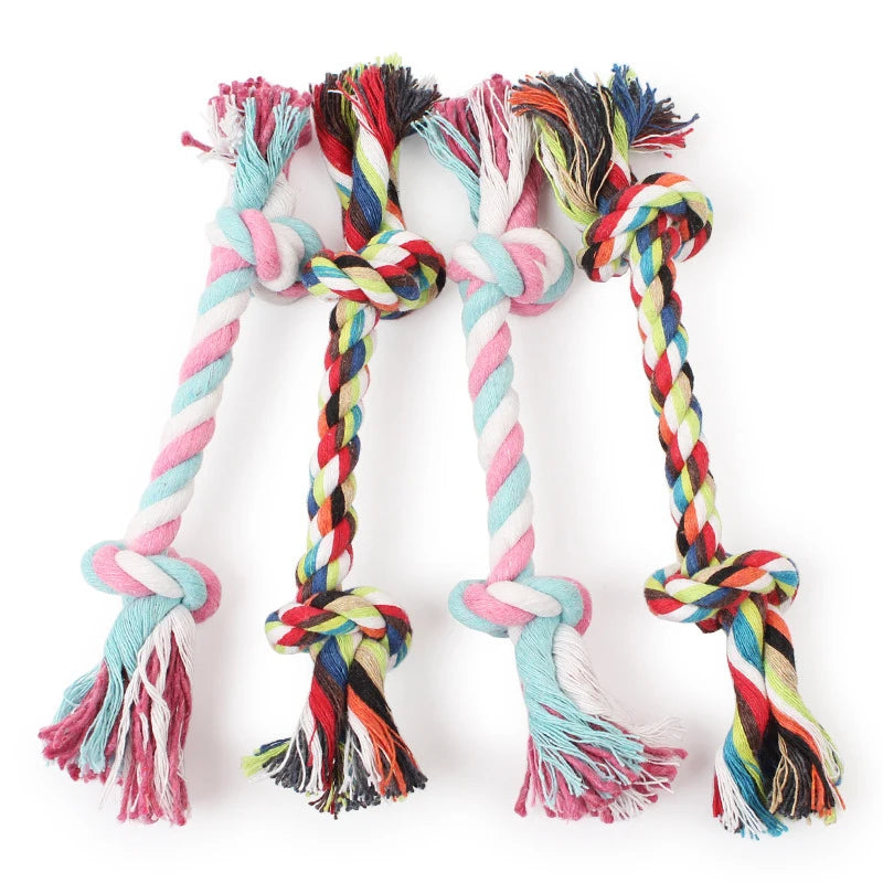 Random Color Double Knot Cotton Rope Dog Chew Toy for Puppies and Small Dogs