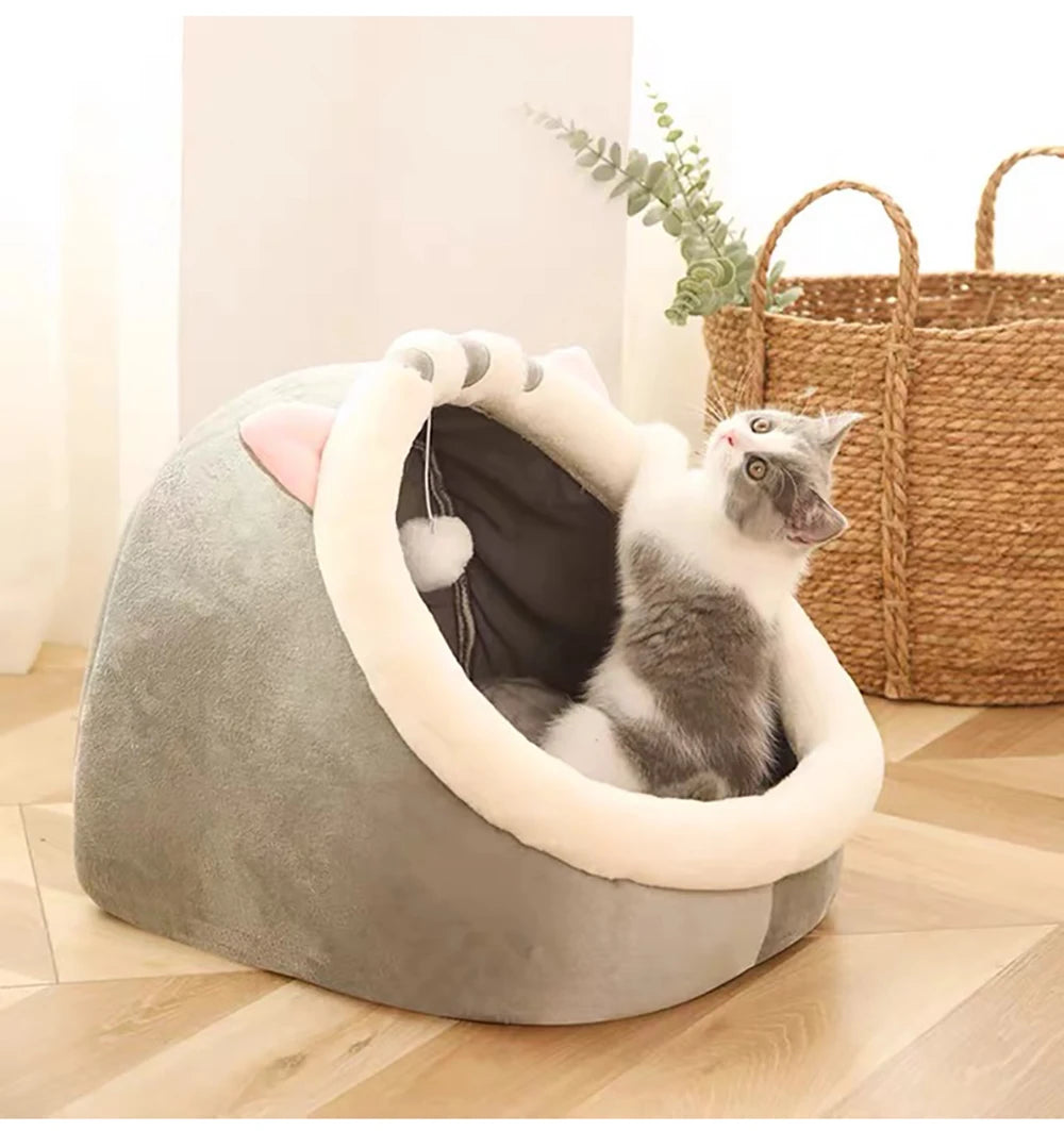 Foldable Deep Sleep Cat Bed Cave – Washable Cartoon Pet House for Cats & Small Dogs