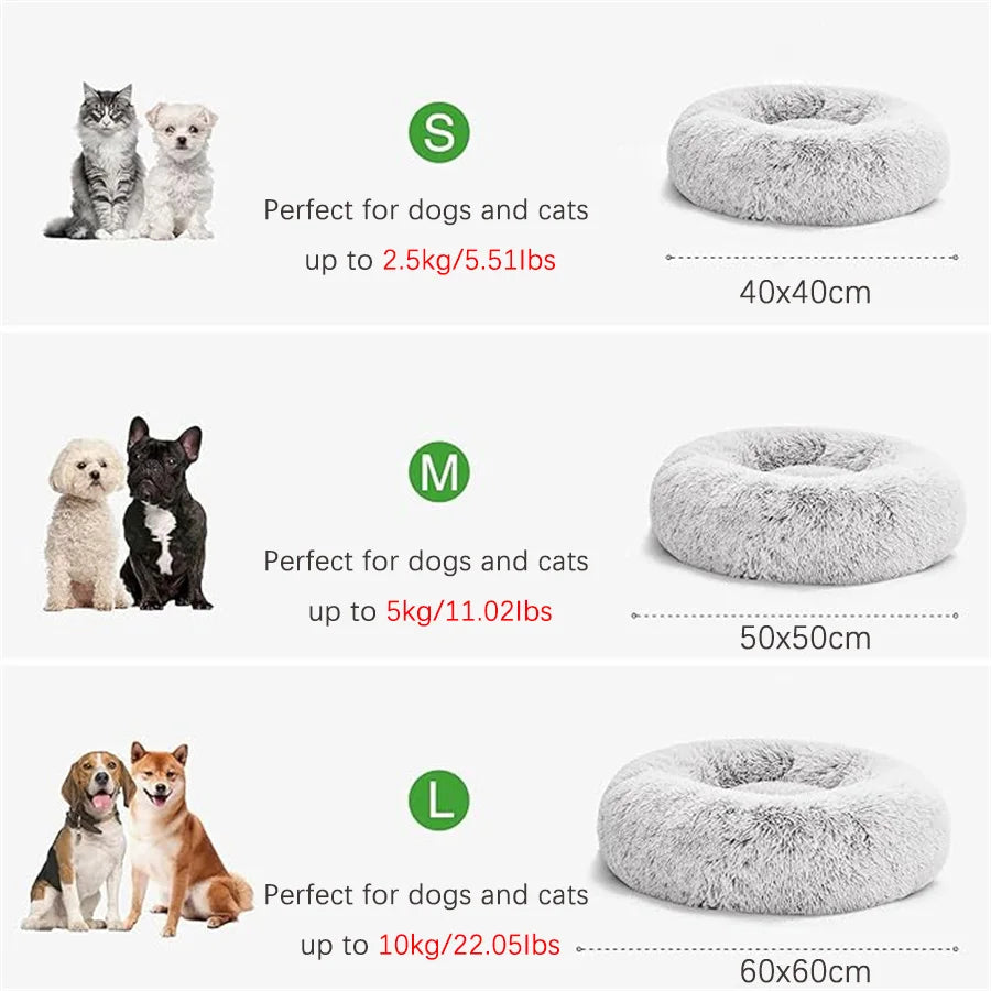 Soft Faux Fur Calming Donut Pet Bed for Cats & Dogs – Warm Washable Round Sleeping Cushion