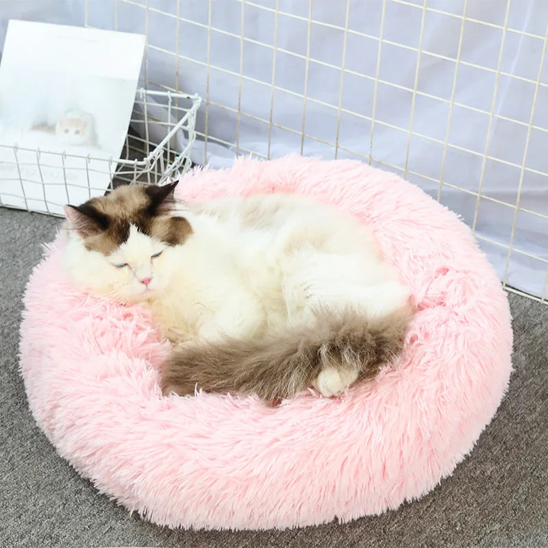 Super Soft Plush Cat Bed – Washable Donut Pet Bed for Cats and Small Dogs