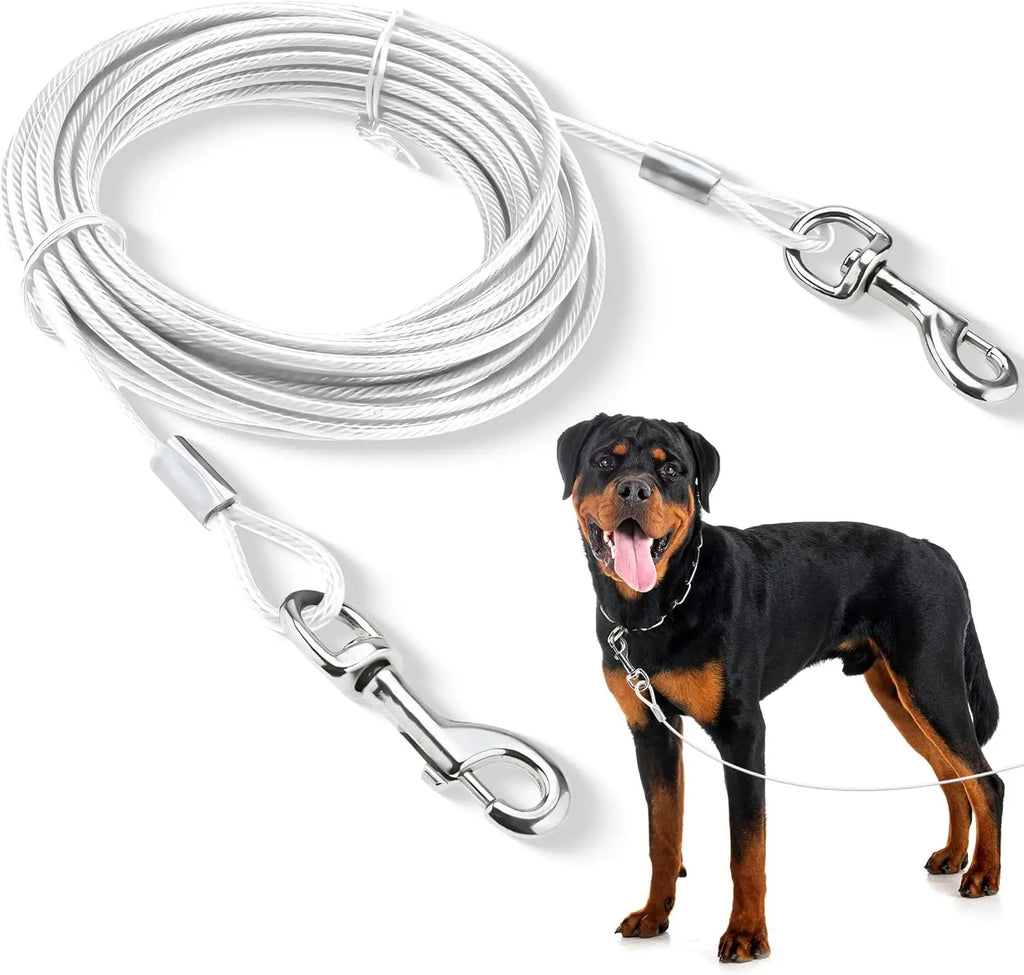 Double-Headed Dog Tie Out Cable Leash – Heavy Duty Steel Wire Outdoor Training Traction Rope