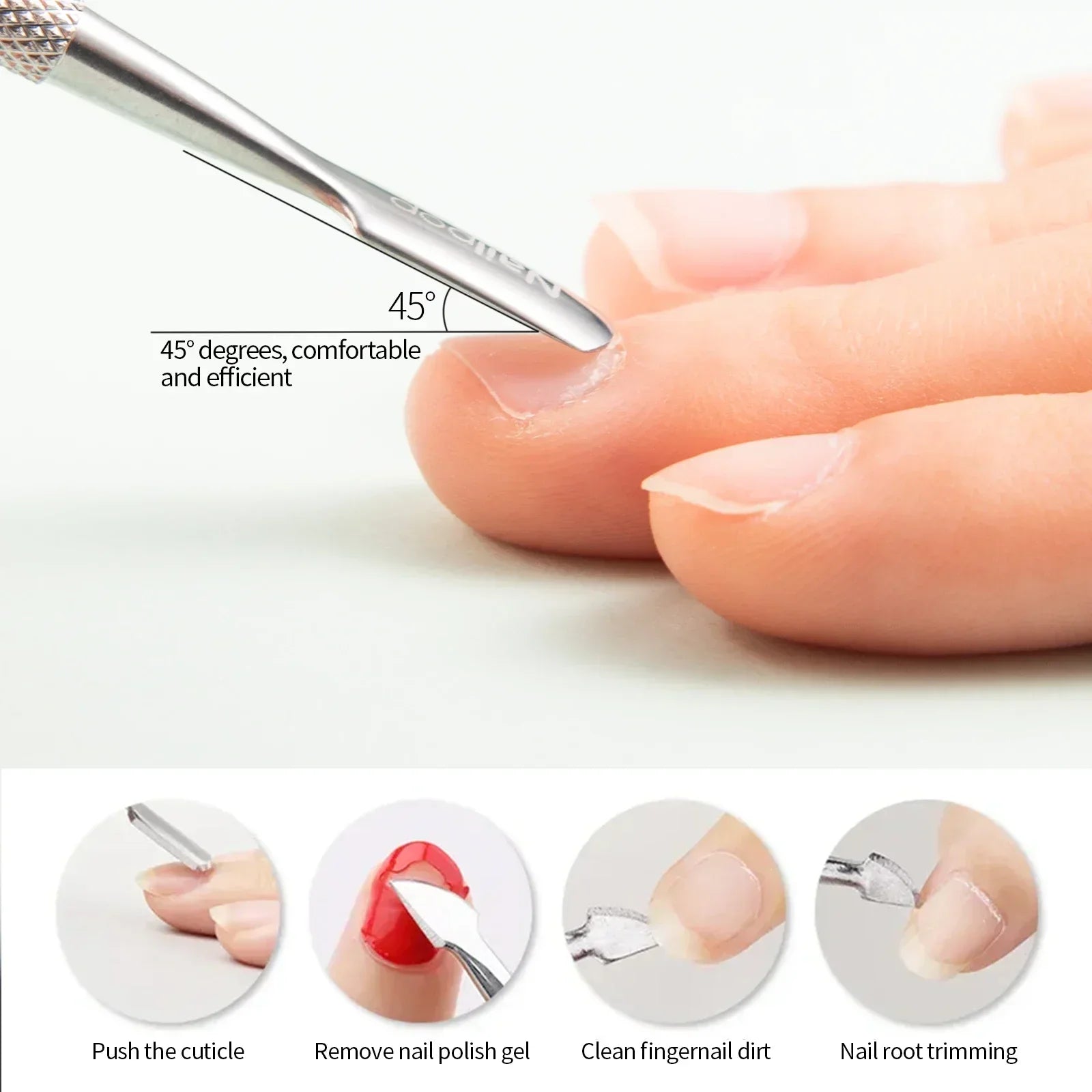 Nailpop Stainless Steel Cuticle Pusher Tool – Professional Nail Cleaner for Manicure & Pedicure, Nail Care & Dead Skin Remover Kit (NT-001-C)