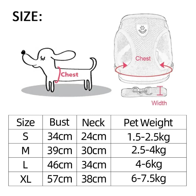 Adjustable Cat and Dog Harness Vest with Leash | Breathable Reflective Mesh Walking Harness for Small Medium Pets