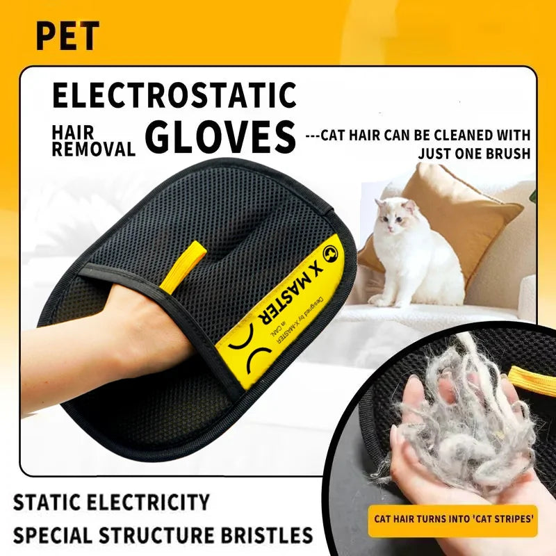 Electrostatic Pet Hair Remover Gloves – Reusable 2-in-1 Grooming & Lint Cleaning Mitt for Cats & Dogs