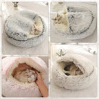 Warm Plush Cat Cave Bed with Cover – Cozy Round Pet Nest for Small Dogs & Kittens