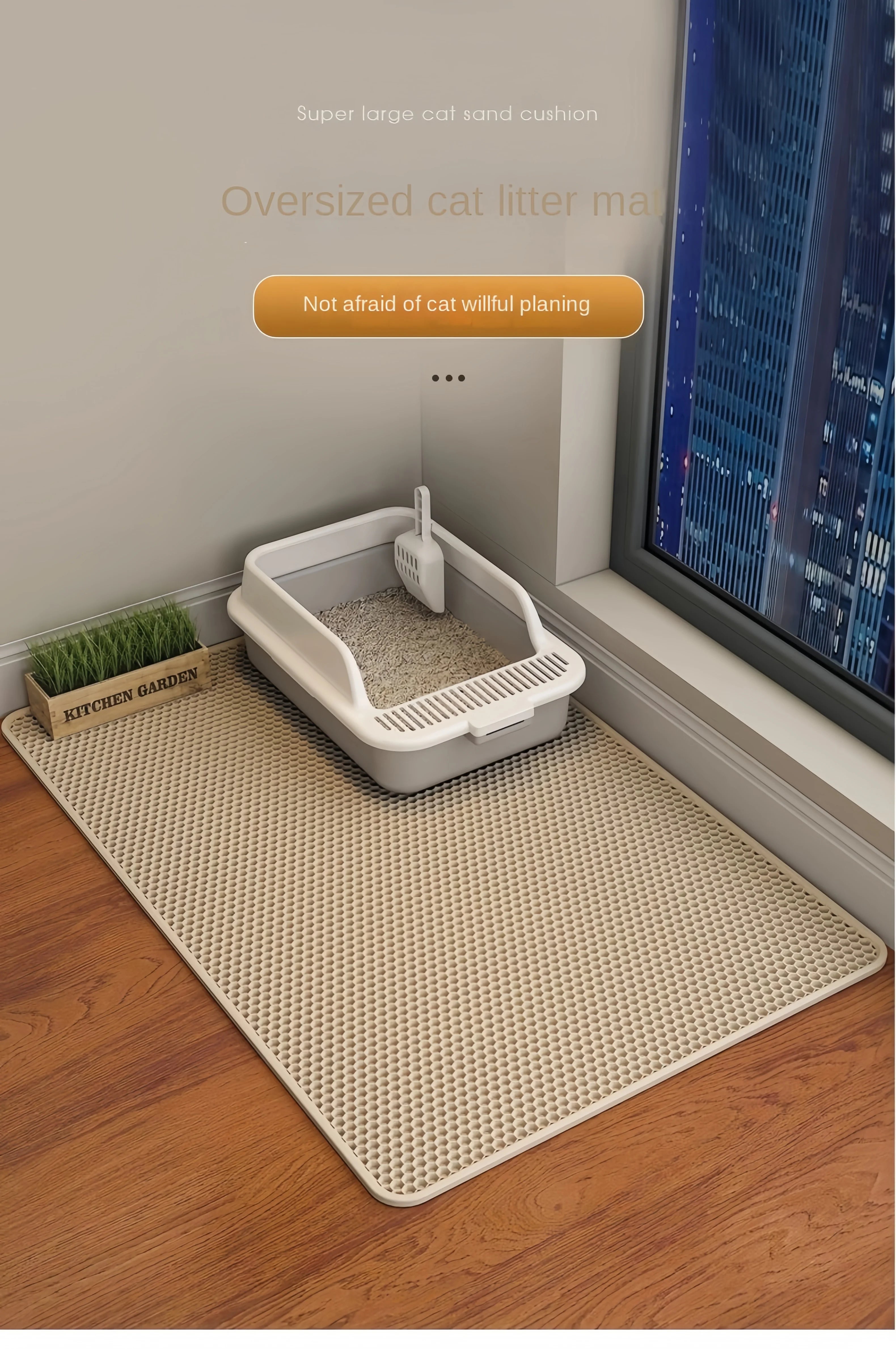 Waterproof Double Layer Cat Litter Mat – Honeycomb EVA Litter Trapping Mat, Non-Slip Washable Pet Toilet Floor Protector
