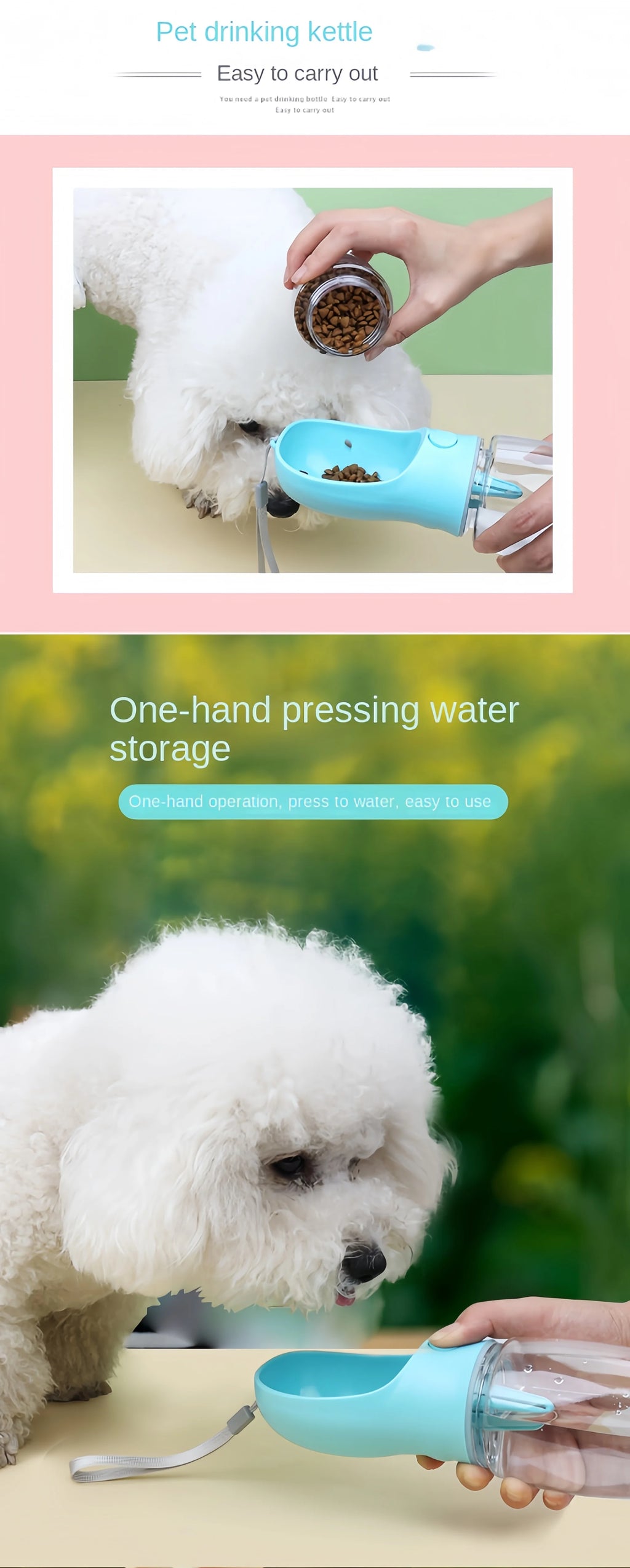 Portable Dog Water Bottle with Food Storage – Travel Feeder Bowl for Dogs & Cats