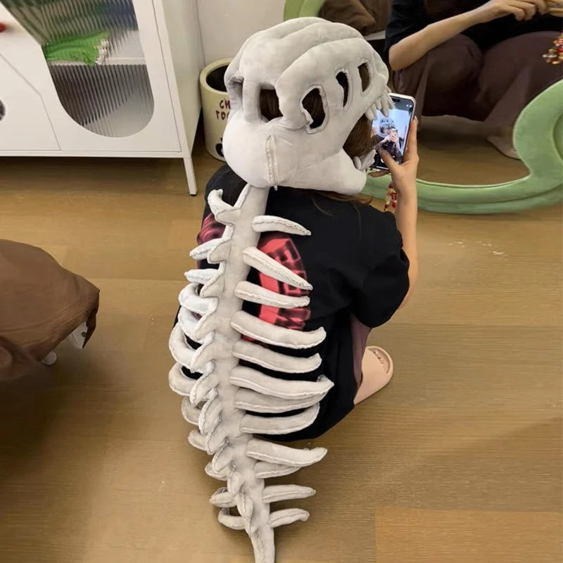 Realistic Dinosaur Skeleton Costume Set – Plush Headgear & Dress-Up Accessory
