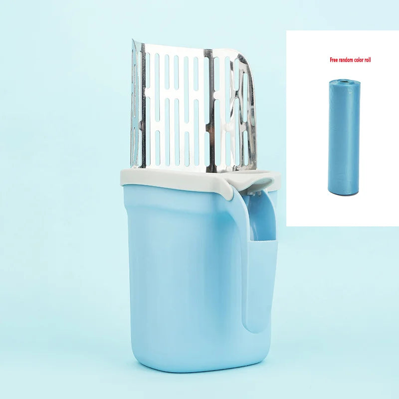 Cat Litter Scoop with Built-In Waste Bin and Refill Bag Holder – Stainless Steel Self-Cleaning Cat Litter Shovel