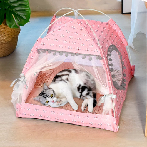 Cat Flower Tent Bed – Semi Enclosed Pet Tent Nest, Cute Flower Cat House for Indoor Cats and Small Dogs, All Season Pet Bed