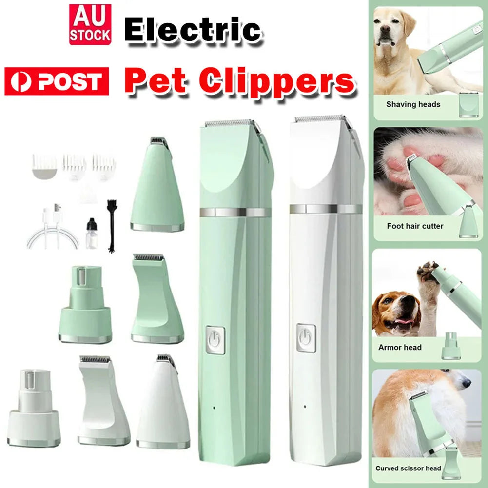 Professional 4-in-1 Electric Pet Grooming Tool Set – USB Rechargeable Dog Hair Clipper, Nail Grinder & Pet Trimmer