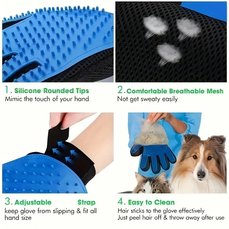 Pet Grooming Glove Deshedding Brush for Dogs and Cats Hair Removal Mitt