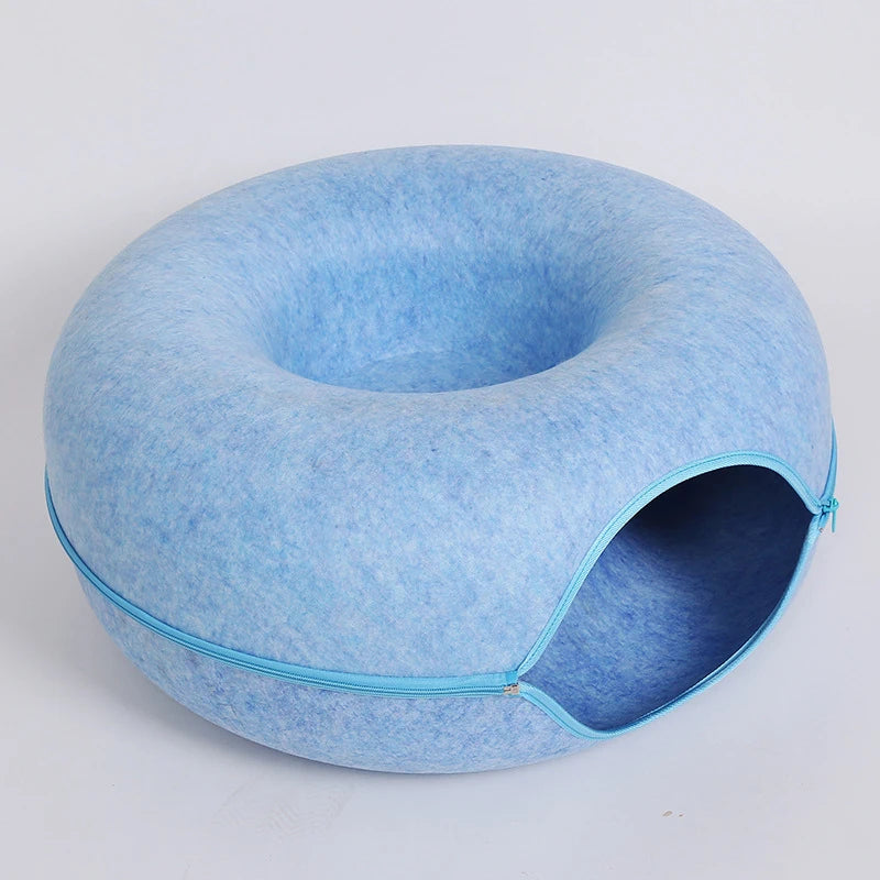Donut Cat Tunnel Bed & Interactive Play House – Foldable Felt Cat Tunnel Toy, Cozy Indoor Cat Bed for Kittens & Cats