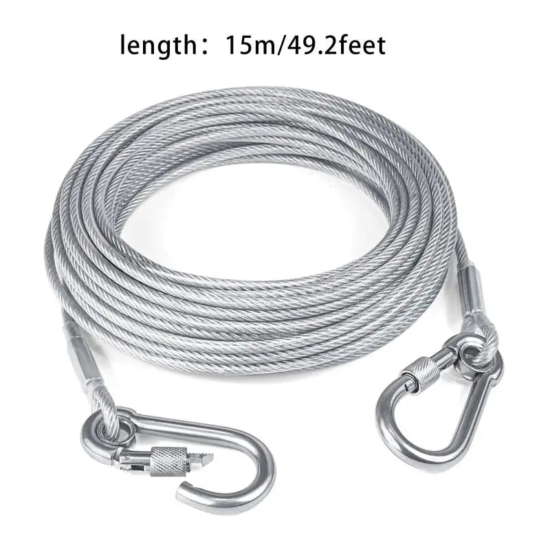 Double-Headed Dog Tie Out Cable Leash – Heavy Duty Steel Wire Outdoor Training Traction Rope