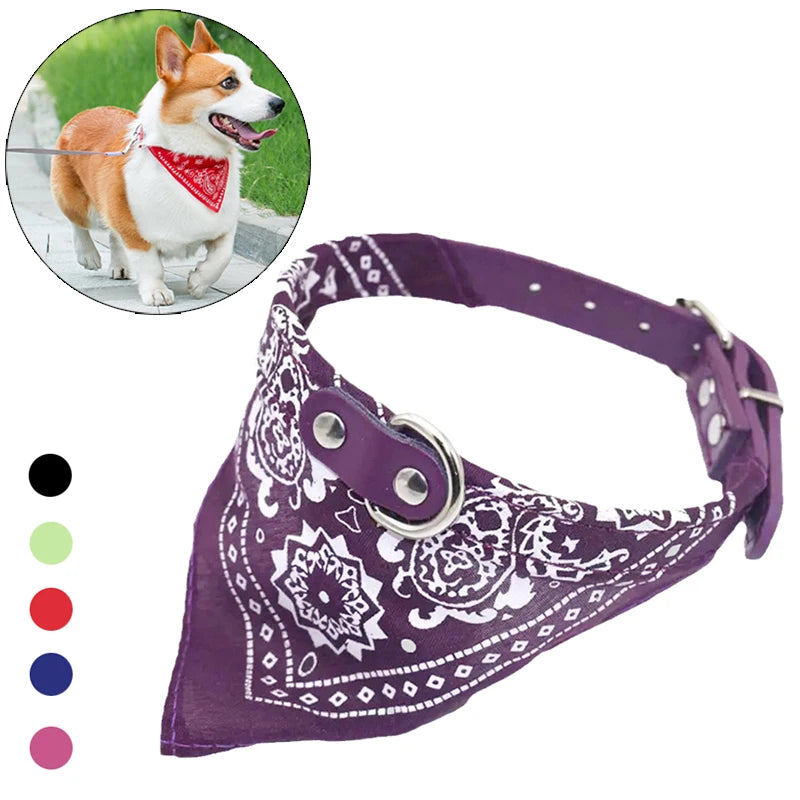 PU Leather Cat and Dog Collar with Scarf – Adjustable Puppy Collar for Chihuahua, Corgi, Cats and Small Medium Dogs