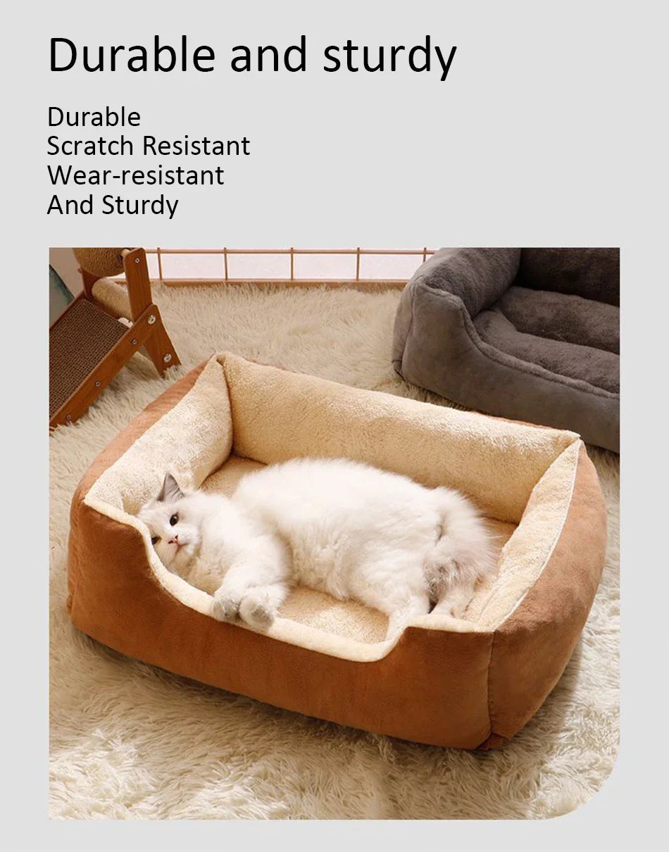 Soft Plush Pet Bed for Cats & Small Dogs – Cozy Warm Sleeping Cushion Basket House