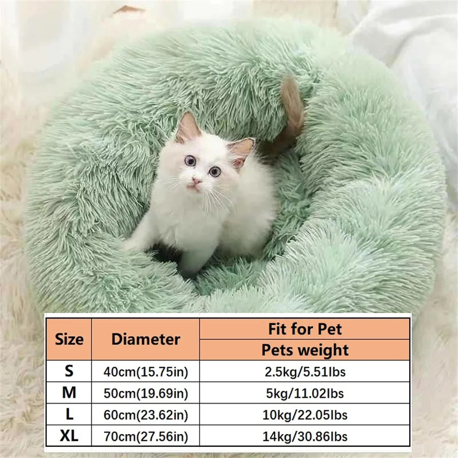 Soft Faux Fur Calming Donut Pet Bed for Cats & Dogs – Warm Washable Round Sleeping Cushion