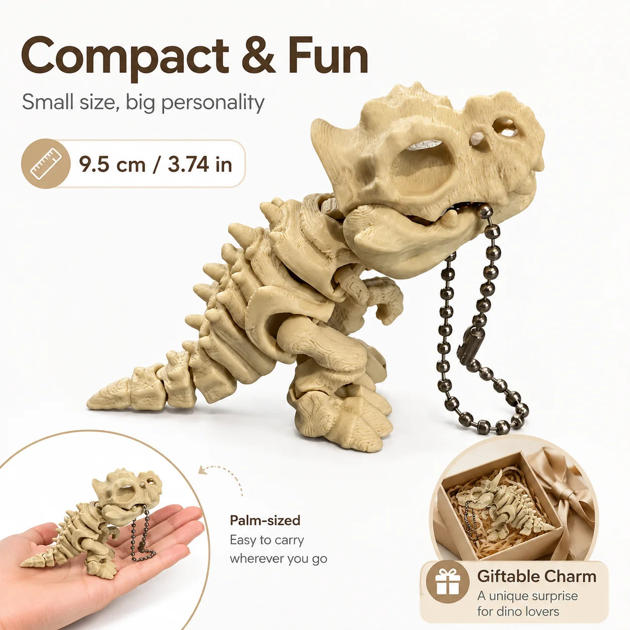 3D Printed T-Rex Skeleton Keychain – Articulated Dinosaur Fidget Model