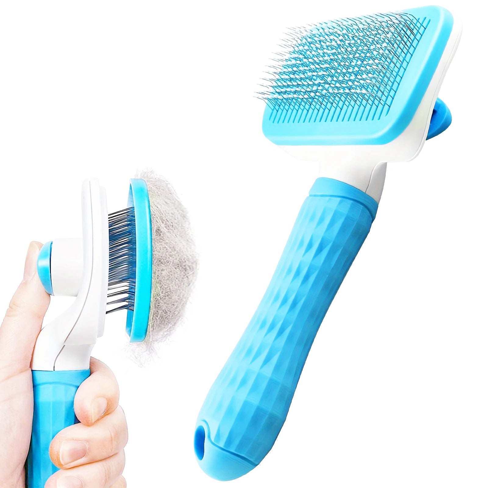 Pet Grooming Brush Self Cleaning Slicker Comb for Dogs Cats - Stainless Steel Needle Deshedding Tool Remove Floating Hair Knots