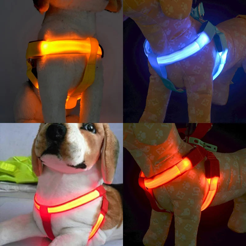 Adjustable LED Dog Harness Usb Rechargeable Flashing Night Safety No Pull Collars Harness For Small Medium Dogs Pets Arnes Perro