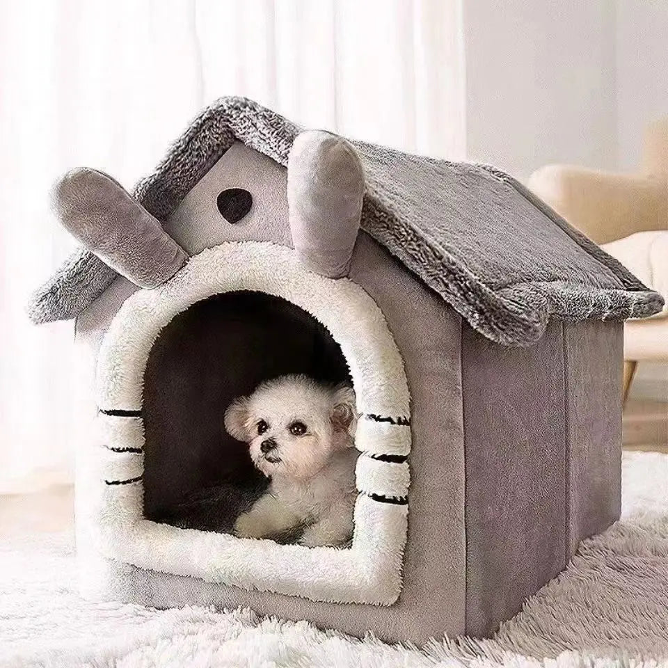 Indoor Warm Dog House Tent Bed for Small Dogs & Cats – Removable Washable Cushion All-Season Pet Kennel