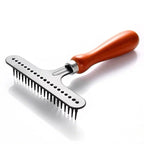 Pet Undercoat Rake Deshedding Tool | Wooden Handle Dog & Cat Grooming Brush