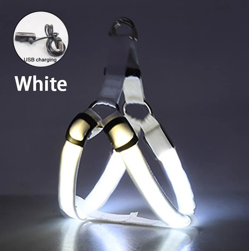 Adjustable LED Dog Harness Usb Rechargeable Flashing Night Safety No Pull Collars Harness For Small Medium Dogs Pets Arnes Perro