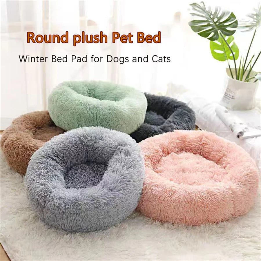 Soft Faux Fur Calming Donut Pet Bed for Cats & Dogs – Warm Washable Round Sleeping Cushion