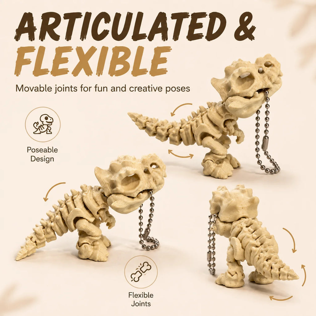 3D Printed T-Rex Skeleton Keychain – Articulated Dinosaur Fidget Model