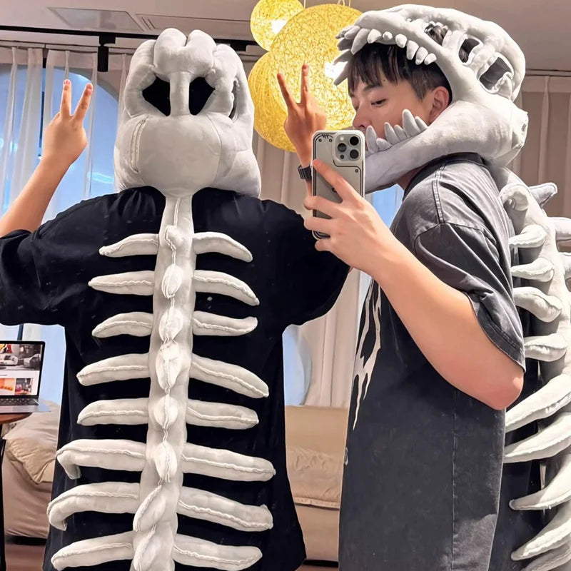 Realistic Dinosaur Skeleton Costume Set – Plush Headgear & Dress-Up Accessory