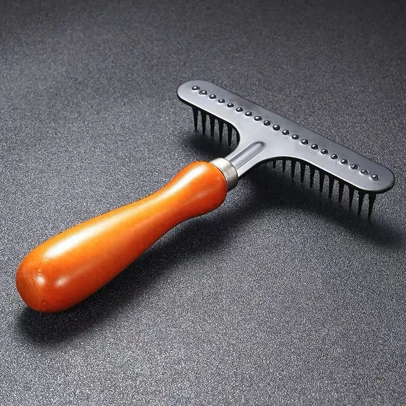 Pet Undercoat Rake Deshedding Tool | Wooden Handle Dog & Cat Grooming Brush