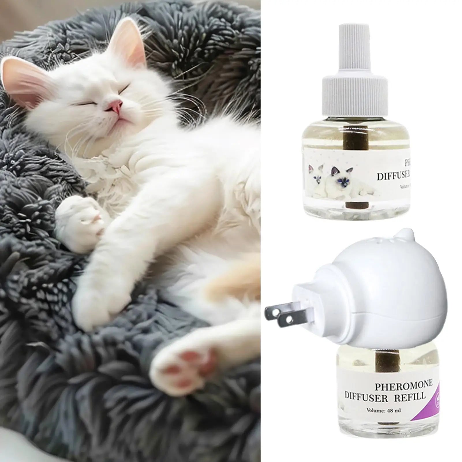 Cat Calming Pheromone Diffuser with Refill Liquids | Relaxing Stress Relief Aid for Indoor Cats EU/UK Plug