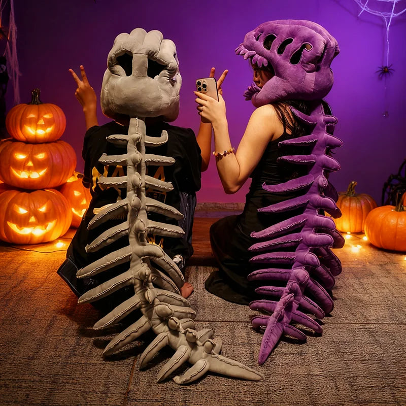 Realistic Dinosaur Skeleton Costume Set – Plush Headgear & Dress-Up Accessory