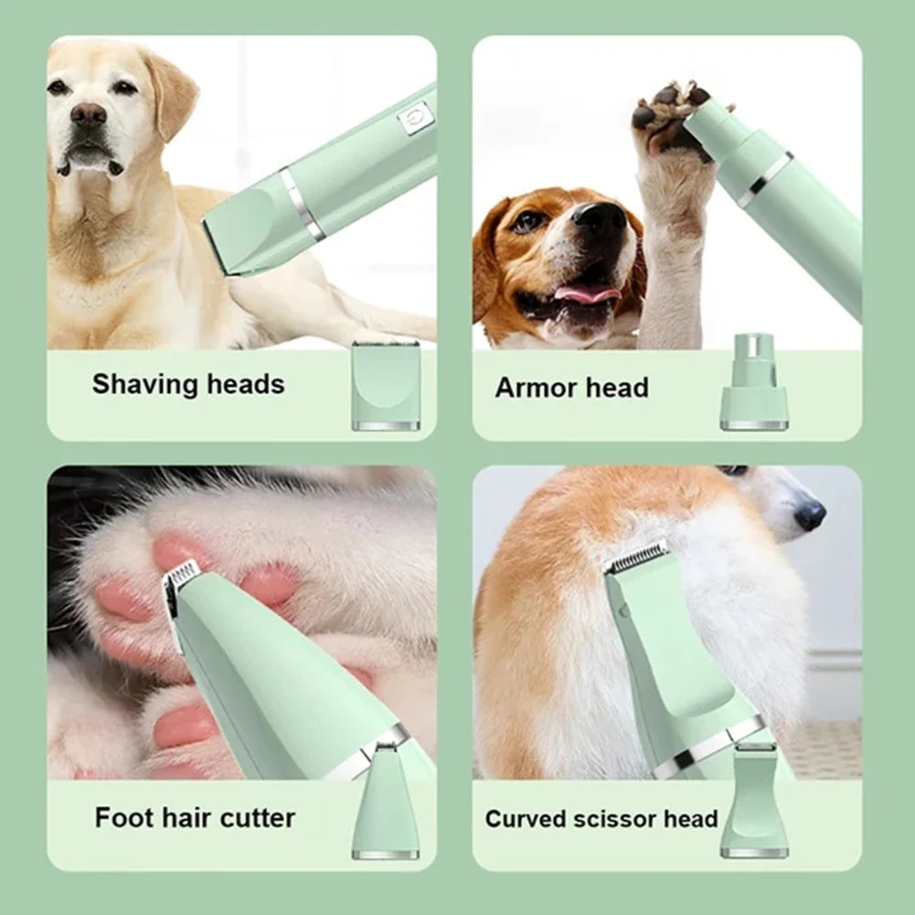 Professional 4-in-1 Electric Pet Grooming Tool Set – USB Rechargeable Dog Hair Clipper, Nail Grinder & Pet Trimmer