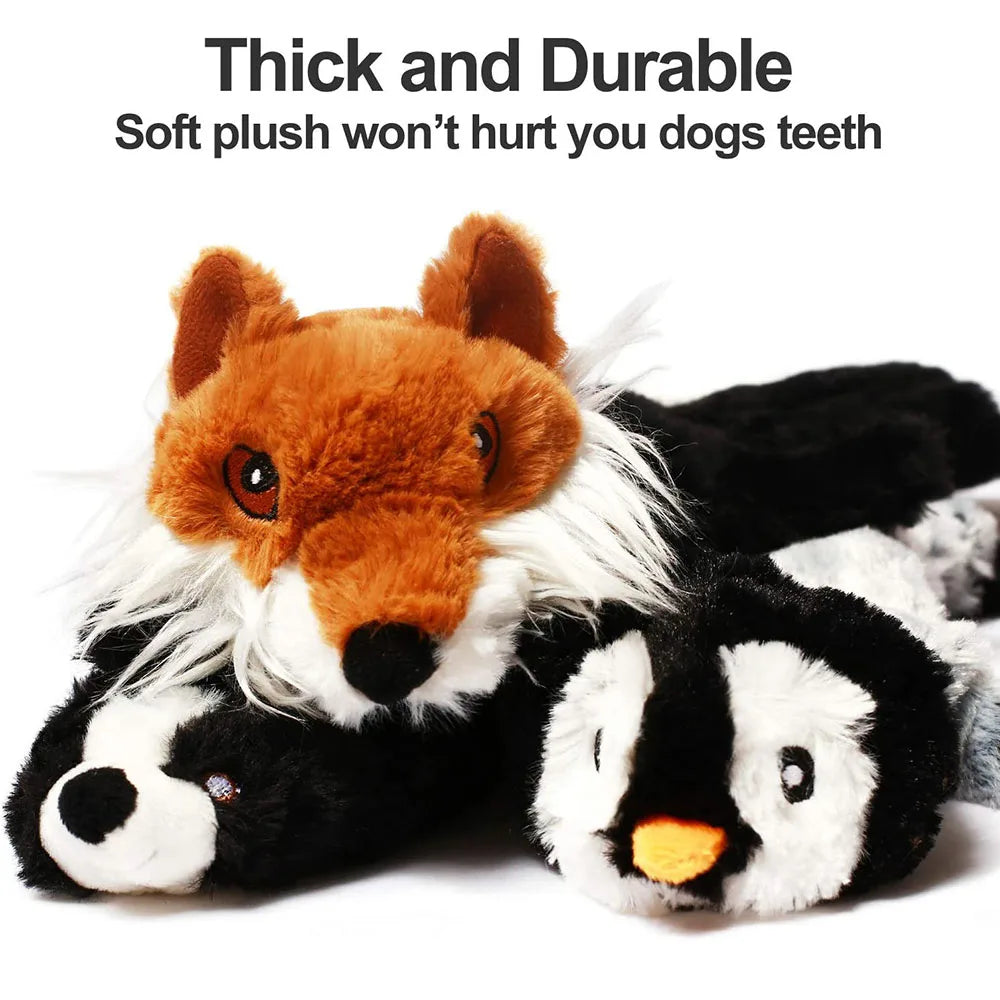 Stuffing-Free Squeaky Dog Toy – Funny Animal Plush Crinkle Toy for Durable Interactive Play