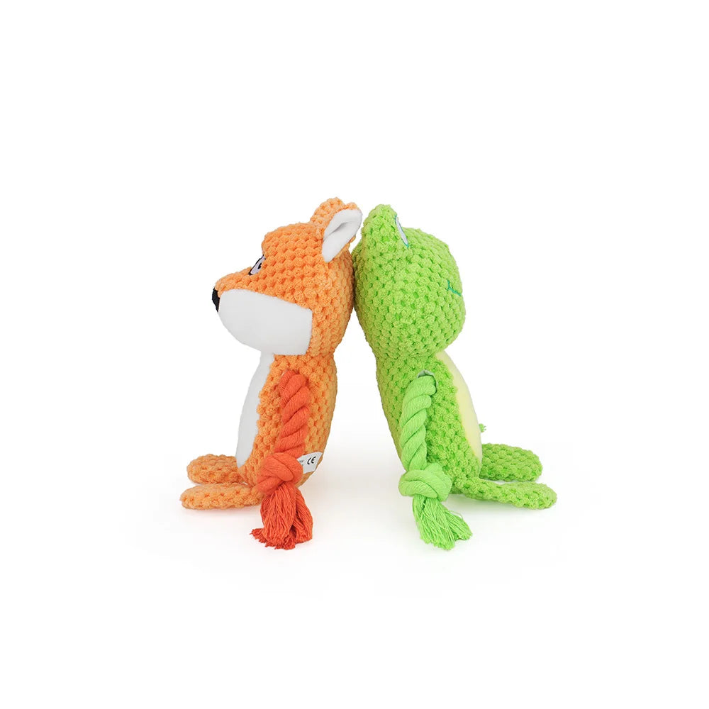 Cute Animal Rope Dog Toy – Plush Squeaky Knot Chew Toy for Puppies and Dogs (Rabbit Monkey Cartoon)