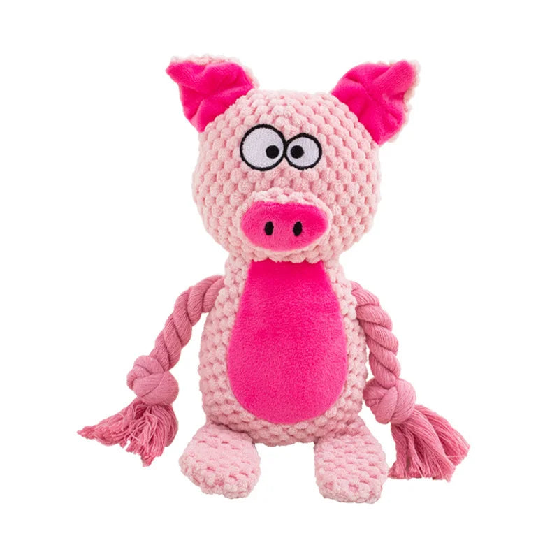 Cute Animal Rope Dog Toy – Plush Squeaky Knot Chew Toy for Puppies and Dogs (Rabbit Monkey Cartoon)