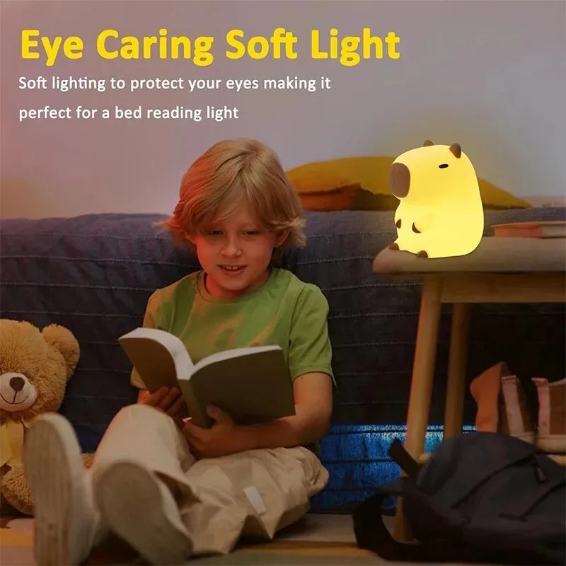 Cute Capybara Night Light – Silicone LED Cartoon Bedside Lamp for Room Decor and Gift