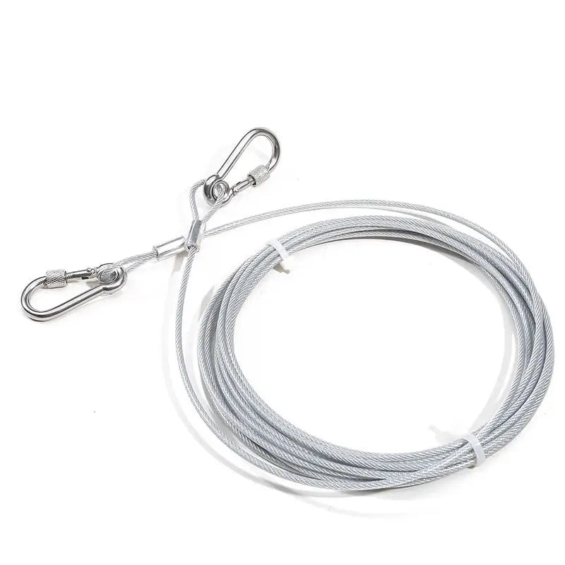 Double-Headed Dog Tie Out Cable Leash – Heavy Duty Steel Wire Outdoor Training Traction Rope