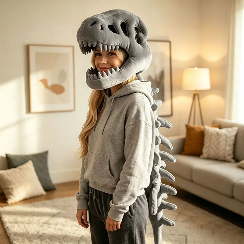 Funny T-Rex Skeleton Plush Hat – Dinosaur Bone Fossil Costume Headwear