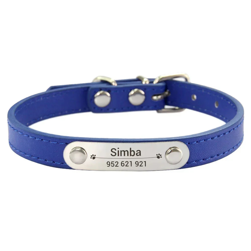 Personalized PU Leather Dog Collar with Engraved Name ID Tag – Adjustable Anti-Lost Pet Collar for Small Medium Large Dogs and Cats