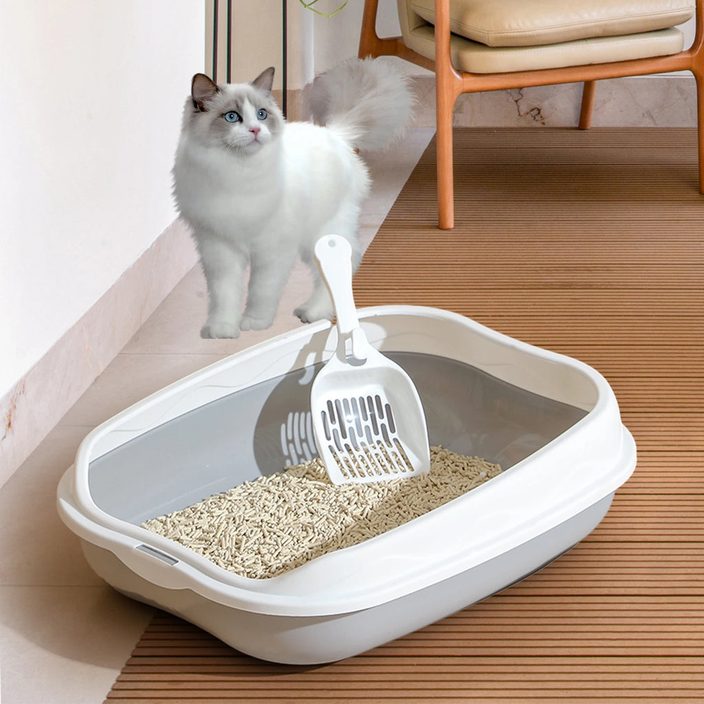 Semi-Enclosed Cat Litter Box – Large Spatter-Proof Cat Toilet with Anti-Tracking Pedal and Open Ventilation Design