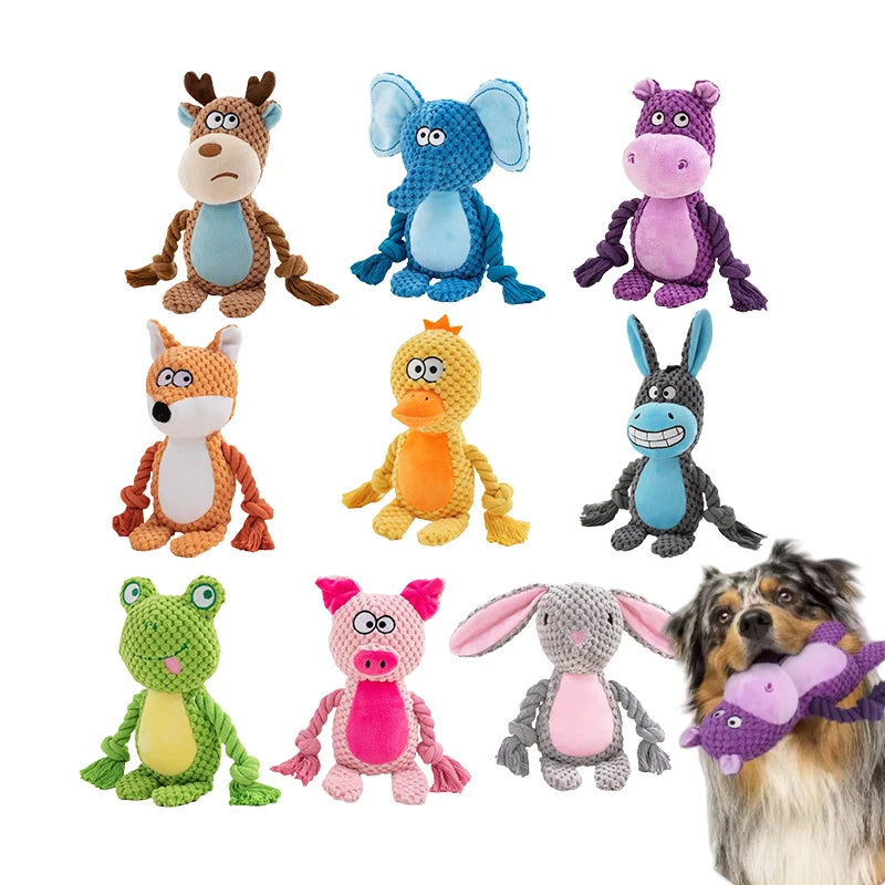 Cute Animal Rope Dog Toy – Plush Squeaky Knot Chew Toy for Puppies and Dogs (Rabbit Monkey Cartoon)