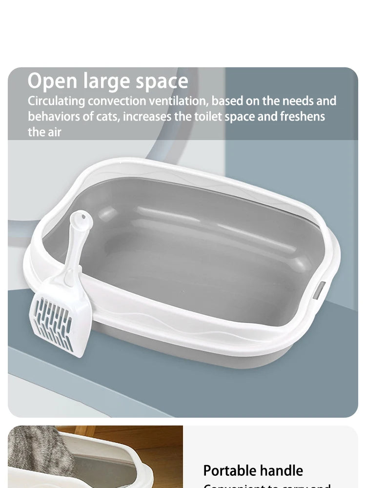 Semi-Enclosed Cat Litter Box – Large Spatter-Proof Cat Toilet with Anti-Tracking Pedal and Open Ventilation Design